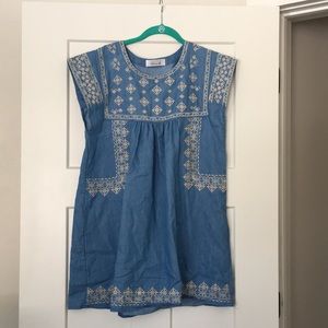 Embroidered Chambray Dress